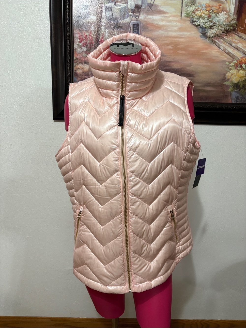 NWT! Calvin Klein Premium Down Quilted Puffer Vest Jacket XXL Pearl Pink Gold